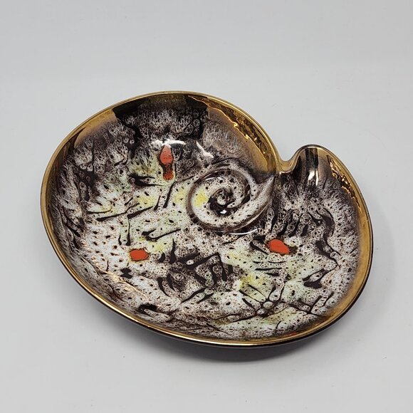 MCM Ashtray Bowl Organic Kidney Shell Conch Shape Orange Brown 11.25" VTG - Picture 2 of 10